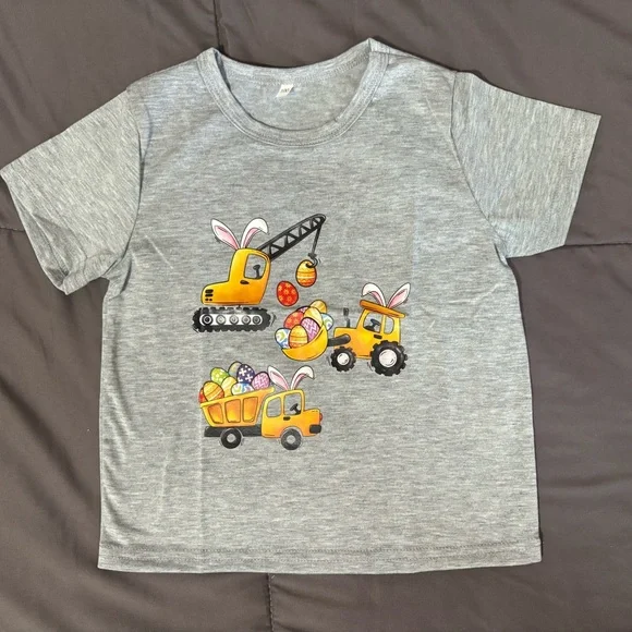 Toddler Digger Construction Easter Egg Gray T-Shirt Euro 100/USA 3T NEW - Picture 1 of 5